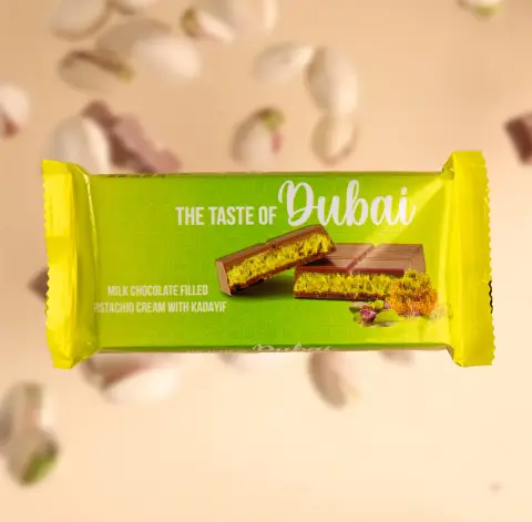 Dubai Schokolade von POPs Burger in der Verpackung